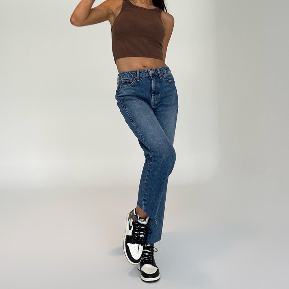 Topshop Editor Straight Leg Rigid Cotton HiRise Jeans Button Fly Cropped size 30